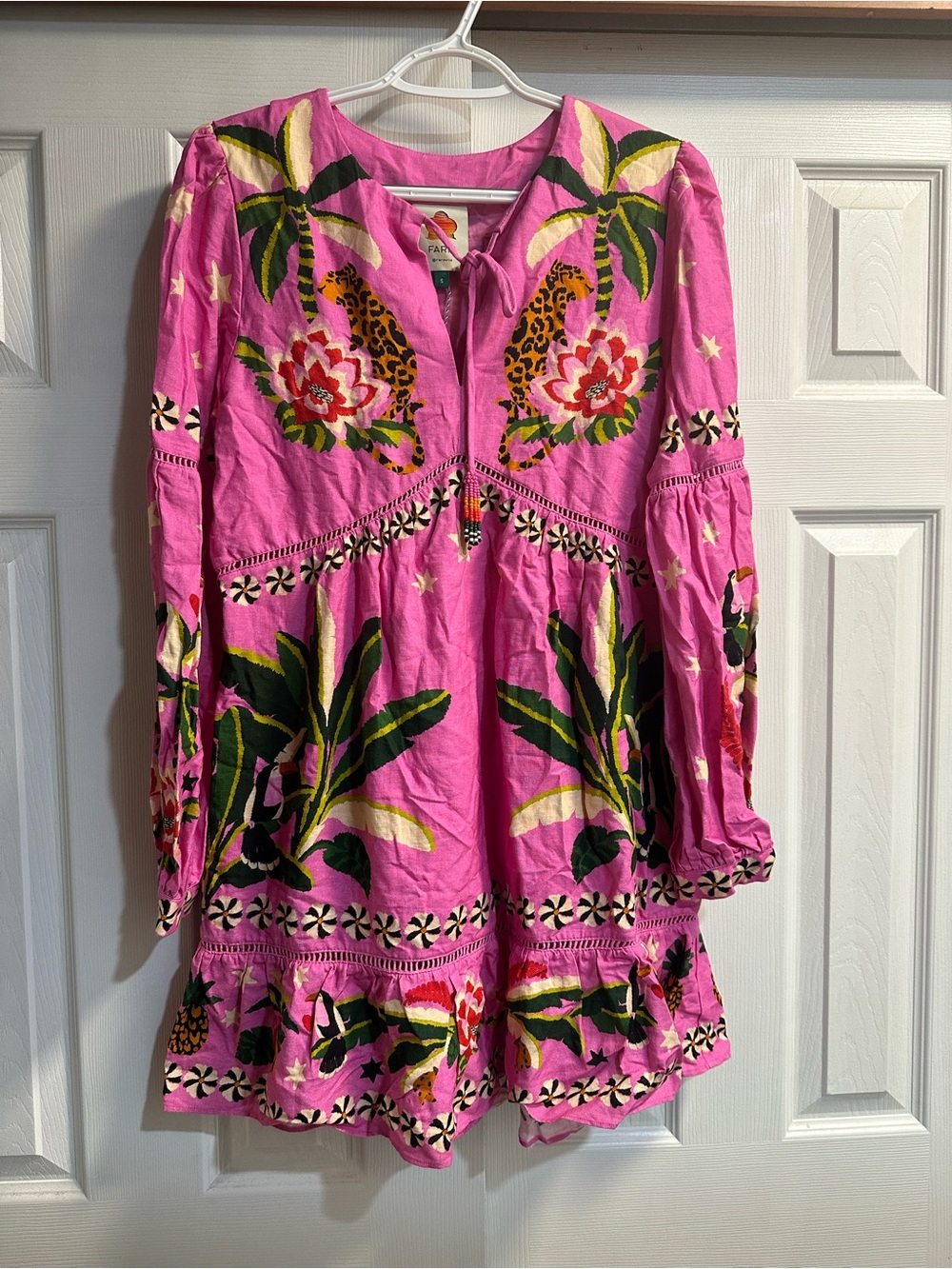 FARM Rio Pink Tropical Floral Mini Dress with Green Accents